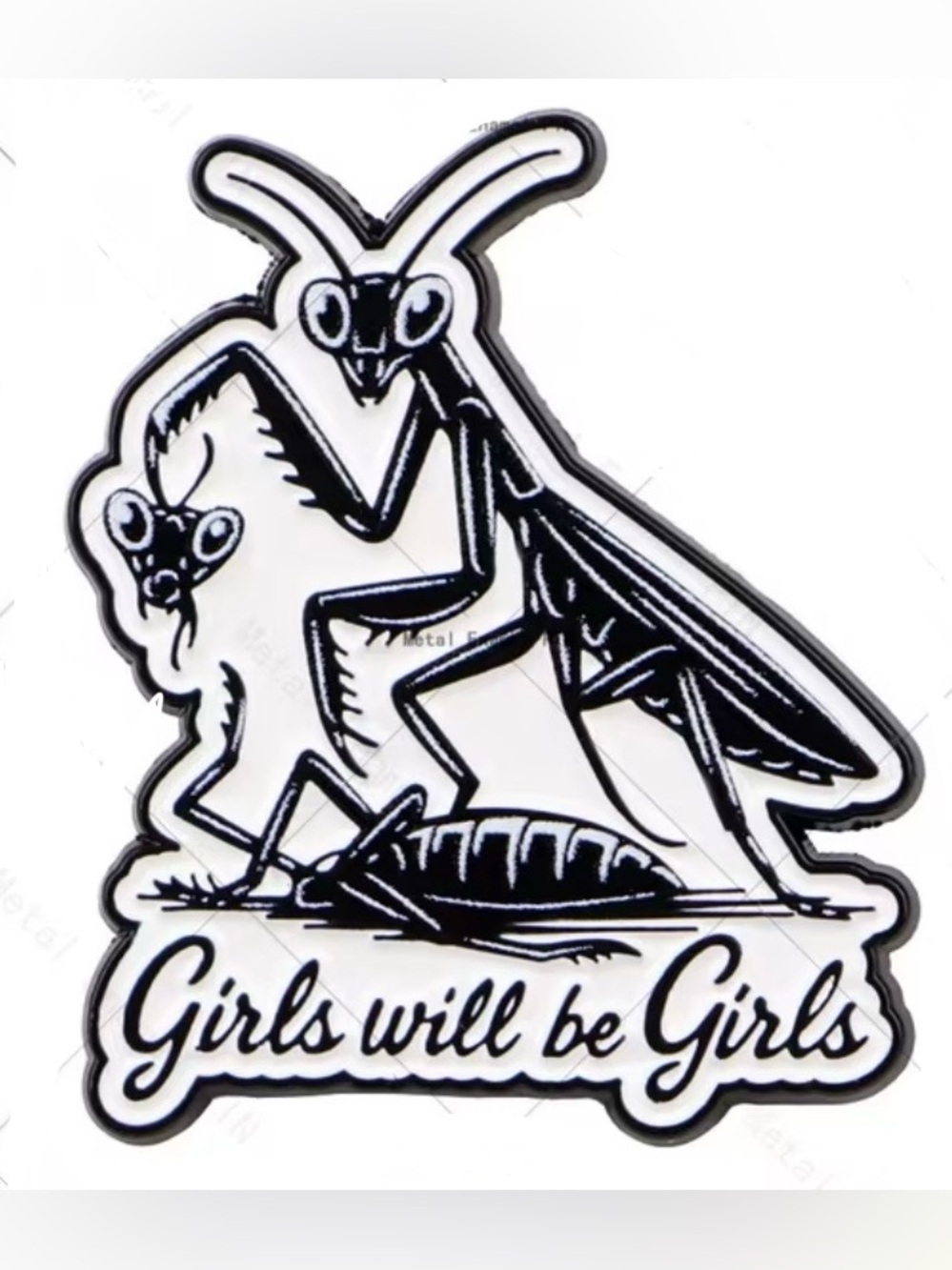 Girls Will Be Girls Praying Mantis Stick Pin - Black & White